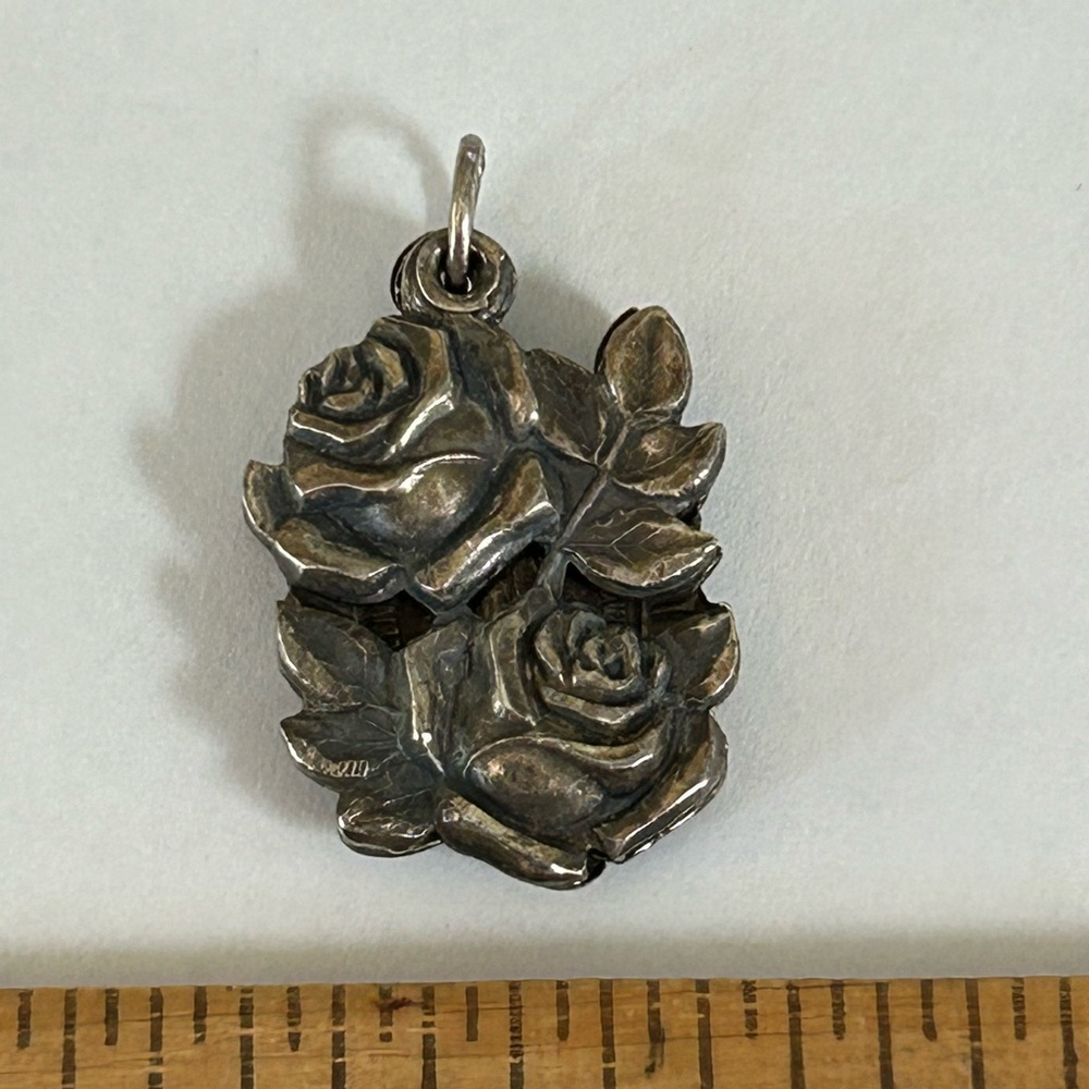 Vintage Sterling Silver Sliding Rose religious Pendant Rare